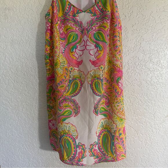 Lilly Pulitzer Dusk Hotty Pink Double Trouble Engineered Silk Slip Dress Small - Picture 4 of 13